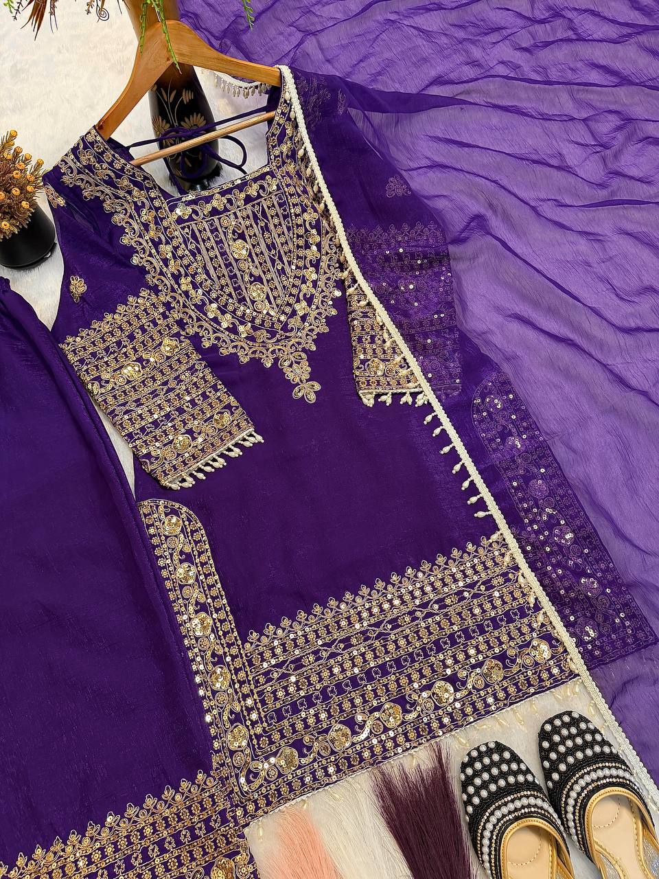 Royal Orchid Embroidered Evening Couture
